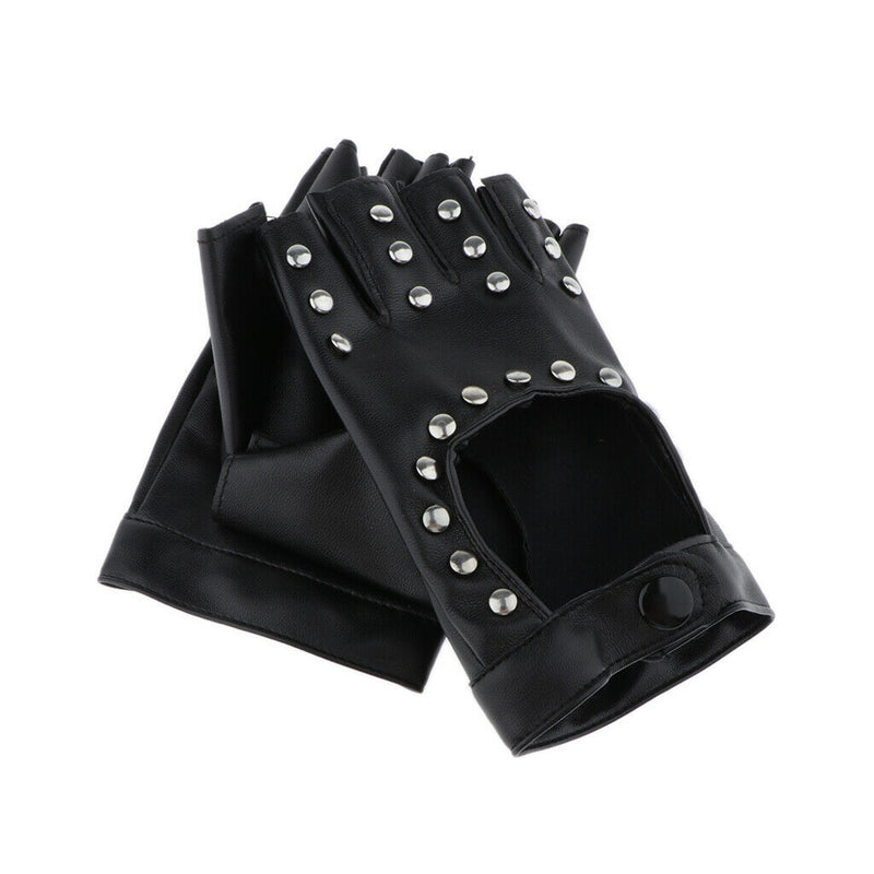 Rivets Gloves Half Finger Gloves Black Hollow out Driving Fingerless Gloves