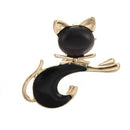 Cute Black Tie Cat Brooch Smooth Artificial Opals Corsage For Women Collar