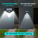 36LED Solar Motion Sensor Wall Light 3 Modes Waterproof Yard Security Lamp