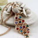 Trendy Peacock Pendants Long Colorful Crystal Necklace for Women Beauty DD3C