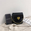 Women Bucket Shoulder Bag Leather Love Buckle Chain Crossbody Bags (Black)