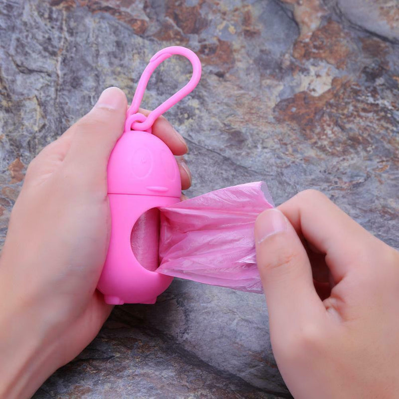 Penguin Pill Shape Pet Dog Poop Bag Dispenser Waste Garbage Bag Set (Pink)