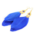 Charming Women Girls Sapphire Blue 3-Piece Feathers Drop Pendant Earrings