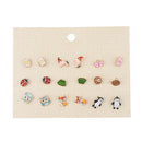 18Pairs Lovely Assorted Animal Owl Butterfly Frog Ear Stud Earrings Gift Set