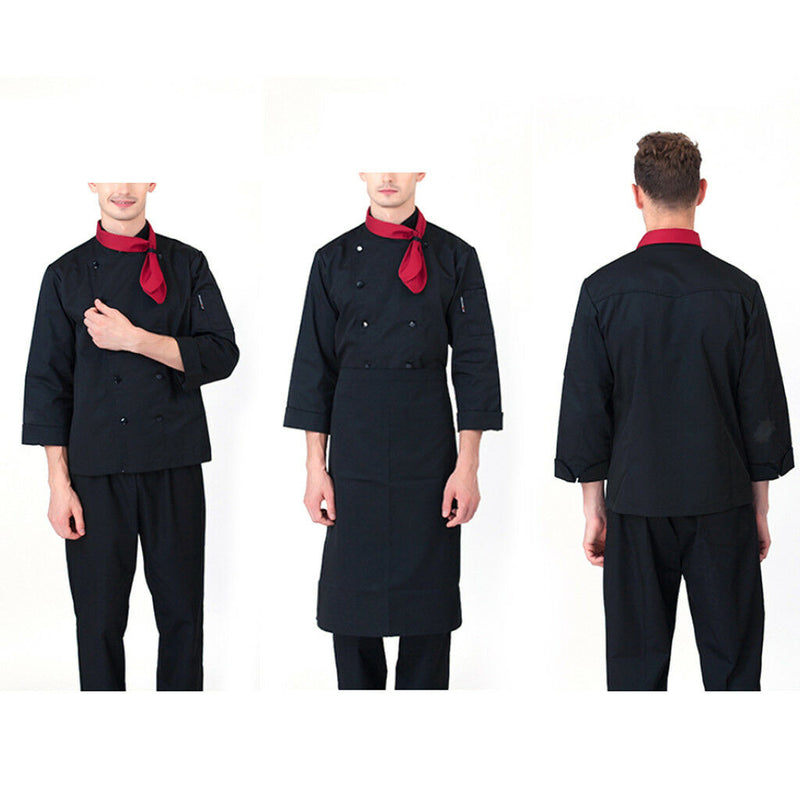 Chef Waiter Double-breasted Coat Uniform Long Sleeve Jacket Clothes XXXL