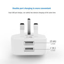 Portable Dual 2 Port USB Charger UK Plug 2.4A+1A Phone Travel Wall Adapter