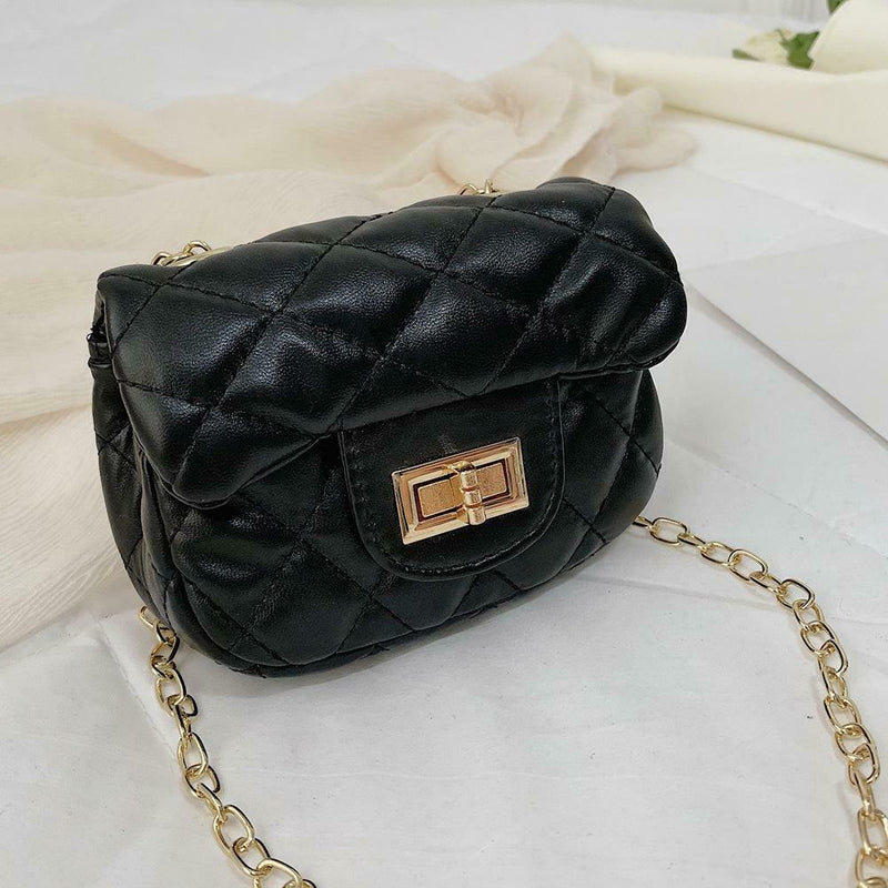 Girls PU Geometry Diamond Kids Messenger Shoulder Bags Small Bags (Black)