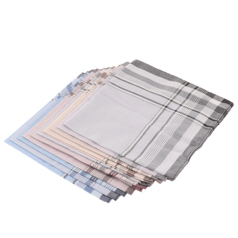 10X Men Handkerchiefs Square Decorative Suits Grid Cotton Plaid Pocket Hanky