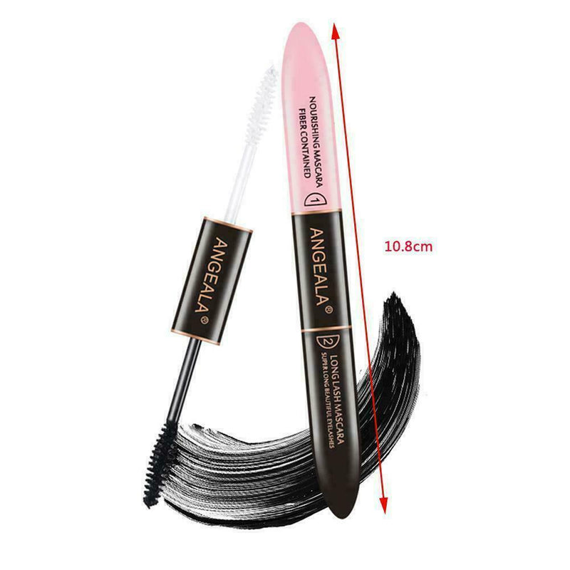 2 IN 1 Black Waterproof Mascara Volume 4D Silk Fiber Lash Color Make-up Eas Z6C8