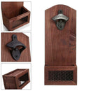 Wall Mounted Bottle Cap Opener with Cap Catcher Wood Home Keg Rustic Beer X6S4