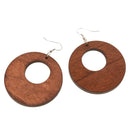 2 Pairs Women Wooden Hollow Geometric Round Circle Earrings Dangle Earrings