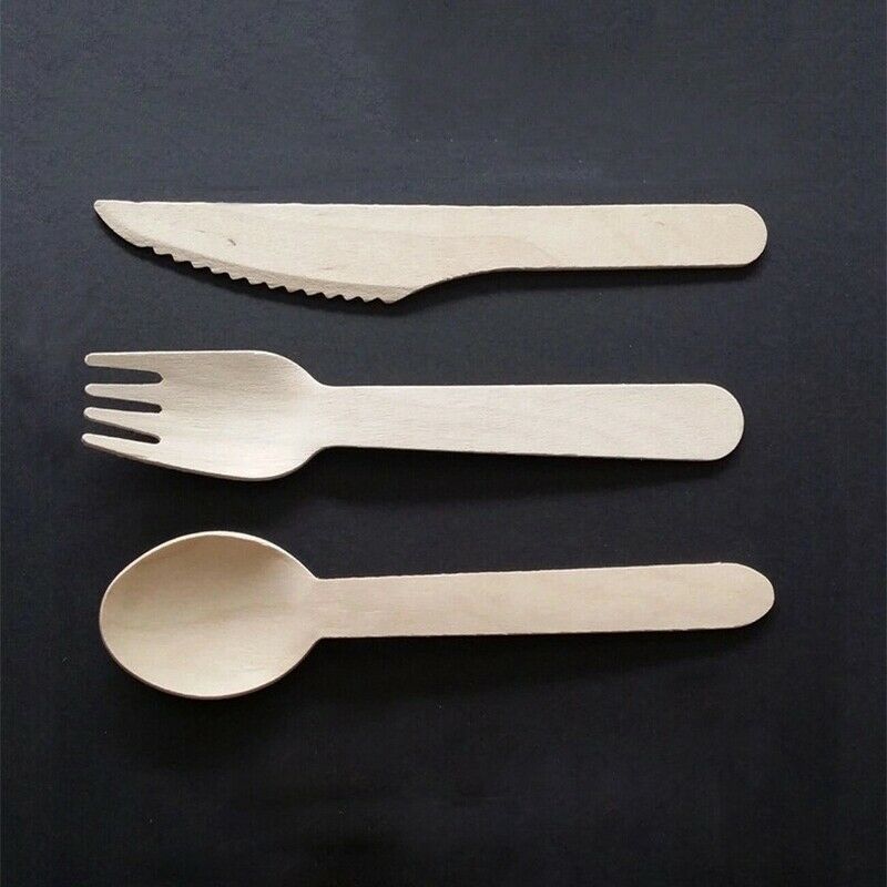 disposable wooden cutlery 150 pack -forks(50), knives(50) and spoons(50), p Y9W7