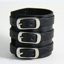 Punk Black 3 Row Buckle Leather Men Bracelet Bangle Wristband Cuff HOT 1 x