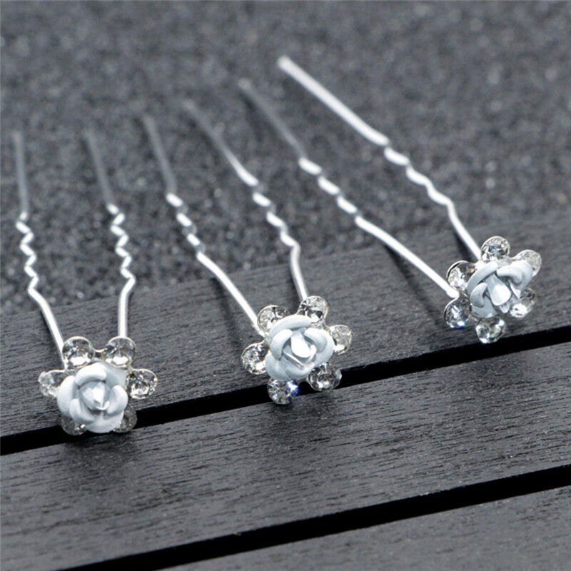 20 Pcs Bridal Wedding Pins Rose Flower Crystal Hairpin Women Jewelry Hair ClipLJ