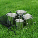 4 Pack Portable Stainless Steel Cups, Camping Coffee Mugs Set with Foldable
