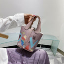 Mini Leather Shoulder Bag Women Graffiti Totes Messenger Handbag (Pink)