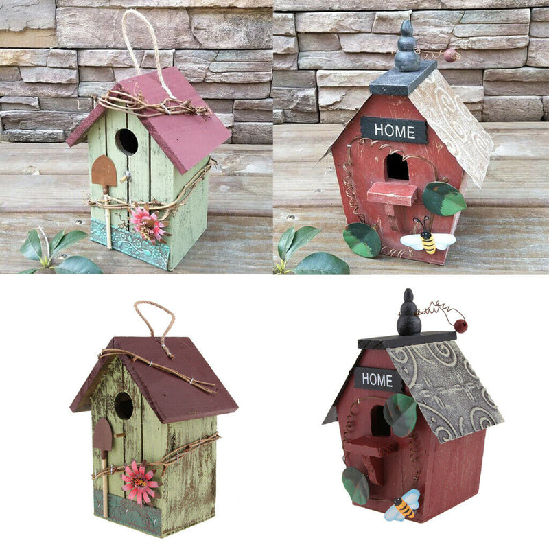 2pcs Natural Rustic Wooden Birdhouse, Small Hanging Birdhouse Outdoor, Garden