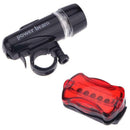 5LED Bicycle Headlight + Taillight Mountain Road Bike Rear Lamp Front Light