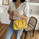 Women Pleated Shoulder Bag Chain Totes PU Cloud Messenger Handbag (Yellow)