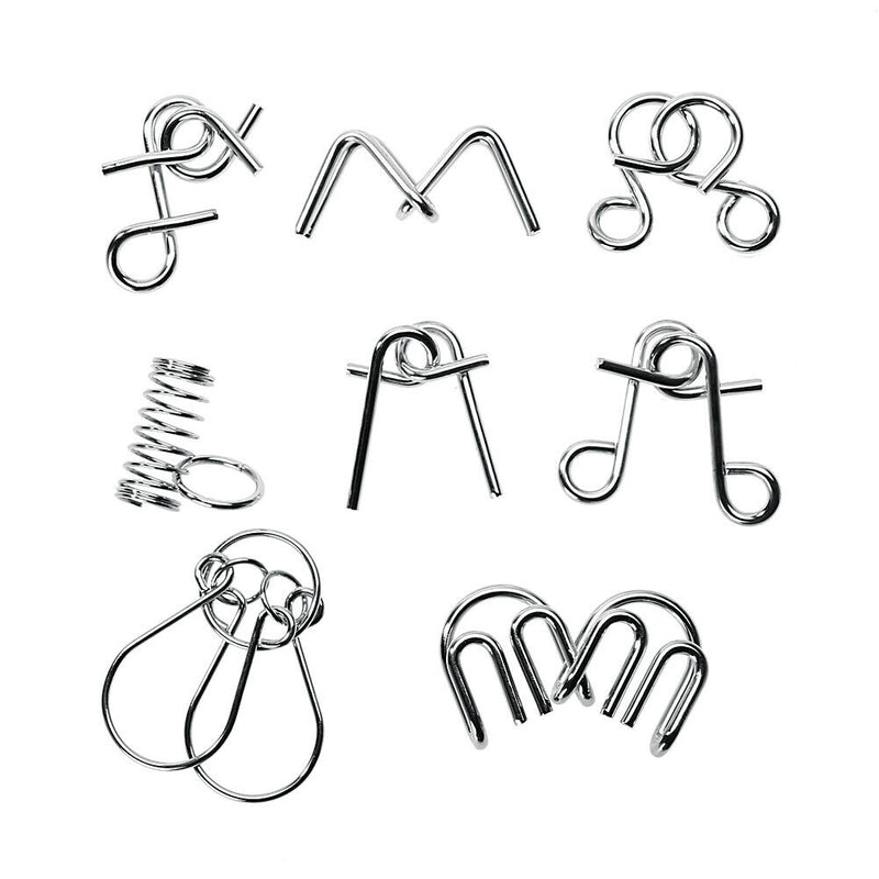8pcs/Set Metal Puzzle Wire IQ Mind Brain Kids Adults Stress Reliever Toys