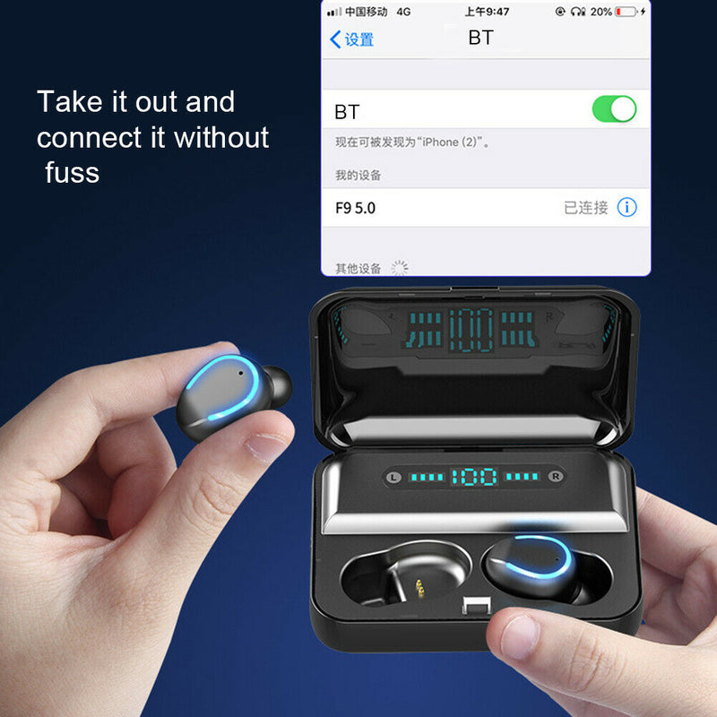 F9-5 Wireless Bluetooth 5.0 Headphones Stereo HiFi Earbuds Headset Phone Stand