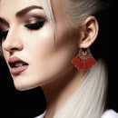Boho Tassel Dangle Earrings Women Ethnic Fringe Ear Drop Jewelry (Wine Red) A