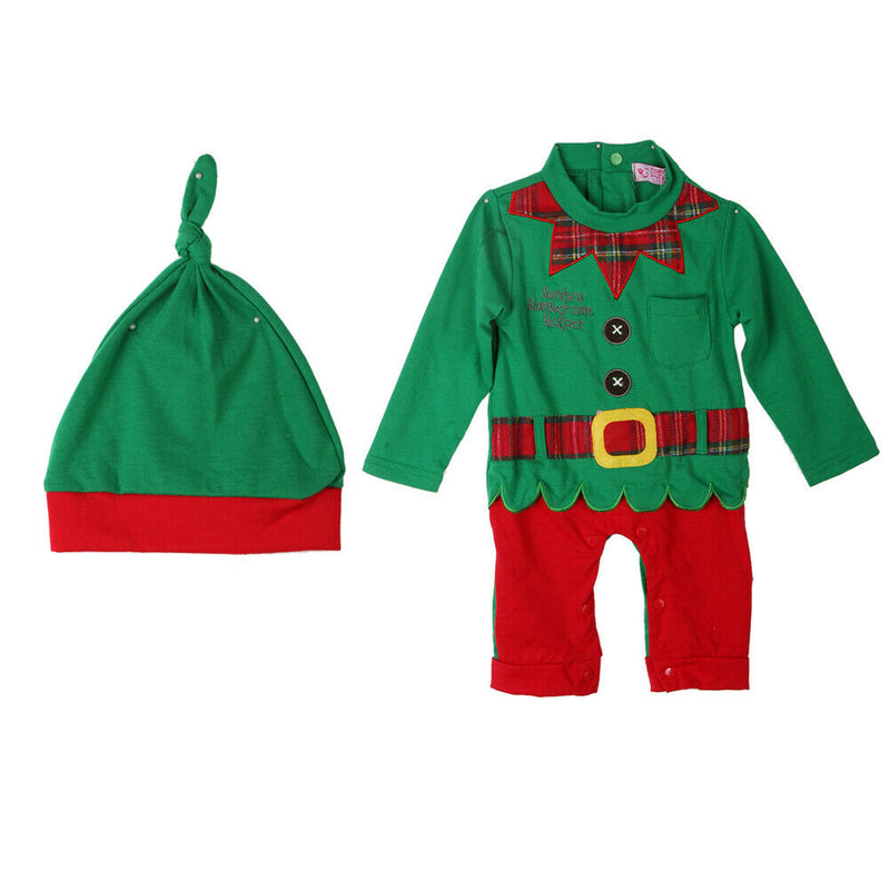 Baby Boys Girls Lovely Christmas Outfits Long Sleeve Romper Hat Clothes