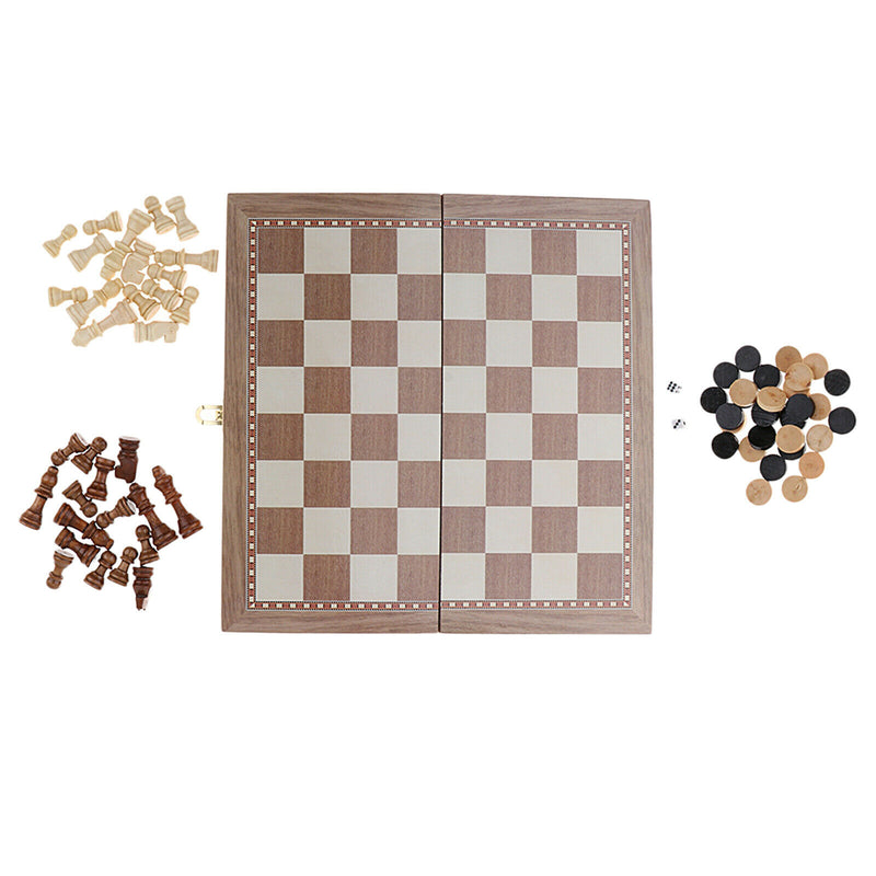 3-in-1 Wooden Chess Set Standard Chess Backgammon Puzzle Games Great Gift