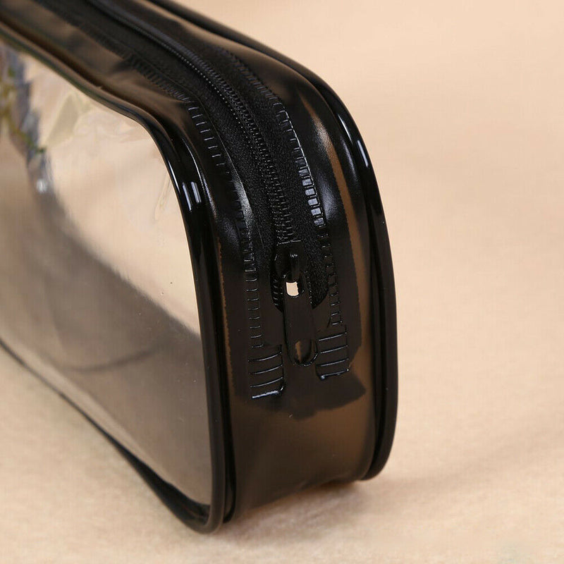 Waterproof Dust-proof PVC Transparent Pencil Case Zipper Pen Holder (Black) A