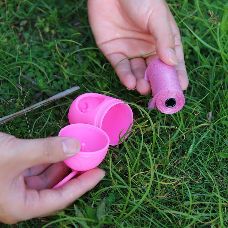 Penguin Pill Shape Pet Dog Poop Bag Dispenser Waste Garbage Bag Set (Pink)