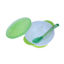 3pcs Toddler Baby Feeding Sucker Bowl with Spoon Green Lid Tableware