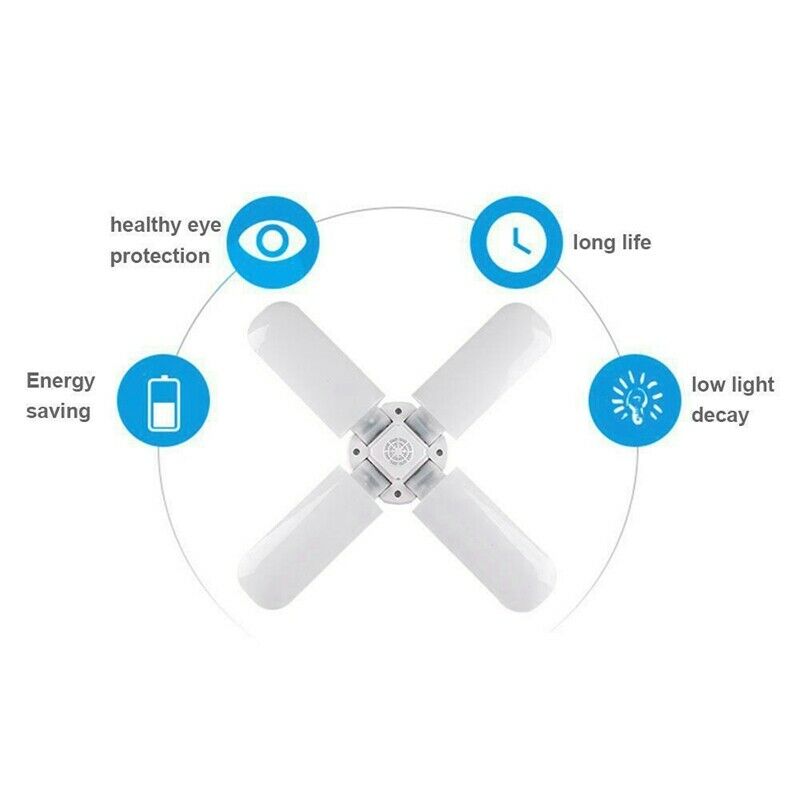 E27 LED Bulb Foldable 4 Fan Blade Lights 60W LED Lamp Super Bright White 65 A9W9