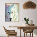 White Fur Wolf Staring Full Round Rhinestone DIY Diamond Painting 30x40cm