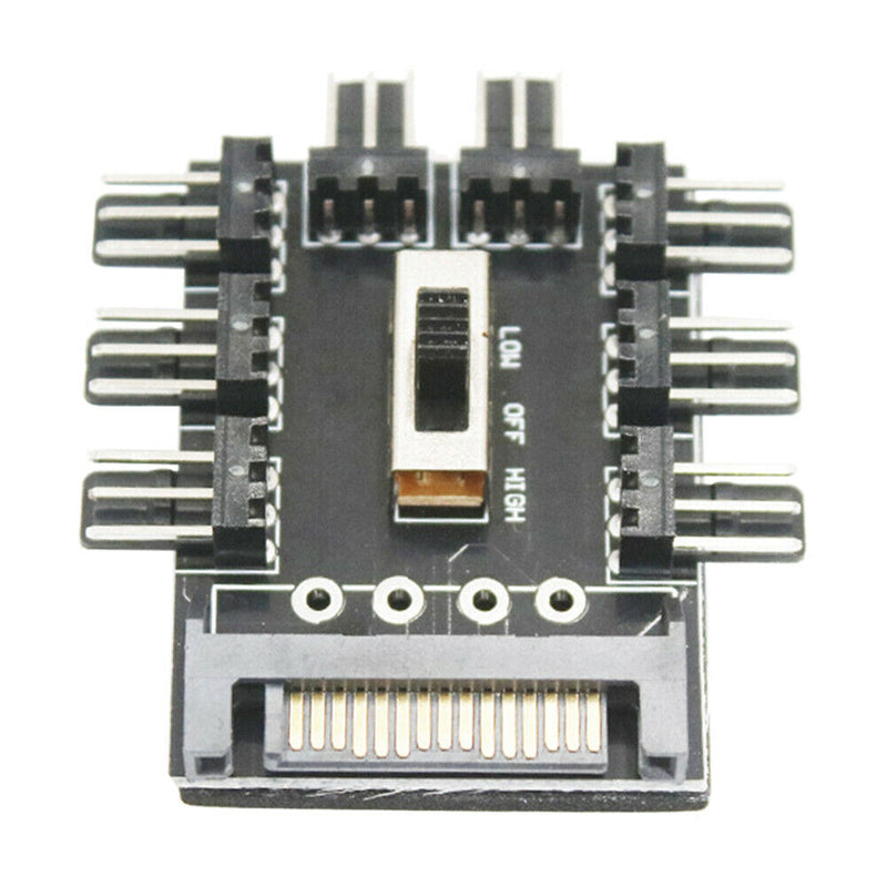 Splitter Cooling Fan Hub PC SATA 1 to 8 3Pin 12V Power Socket PCB Adapter