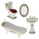 4 PCS 1/12 Mini Furniture Ceramic Bathroom Set Toilet Bathtub & Sink and Mirror