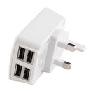 UK MAINS WALL 3 PIN PLUG ADAPTOR CHARGER 4-USB PORTS FOR PHONES TABLES 5V 3.5A