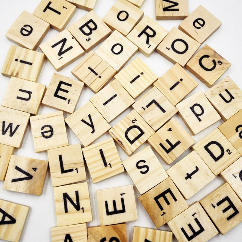100pcs Wooden Alphabet Scrabble Tiles Black Letters & Numbers Craft Wood