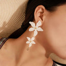 Women Long Petal Dangles Earrings Irregular Flower Pendant Ear Drop Jewelry Gift