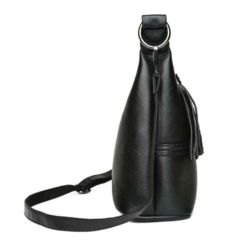 Women Messenger Soft Leather Shoulder Bags Tassel Crossbody Handbags (Black