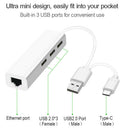 USB+USB 3.1 Type-C HUB Splitter Portable 480Mbps 3 USB 2.0 RJ45 Internet Adapter