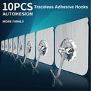 10x Powerful Wall Hook, Heavy Duty Adhesive Hooks(11 lb Max) Reusable Seamless