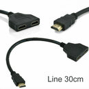 1080P HDMI Port Male to 2 Female 1 In 2 Out Splitter Cable Adapter Converter bs
