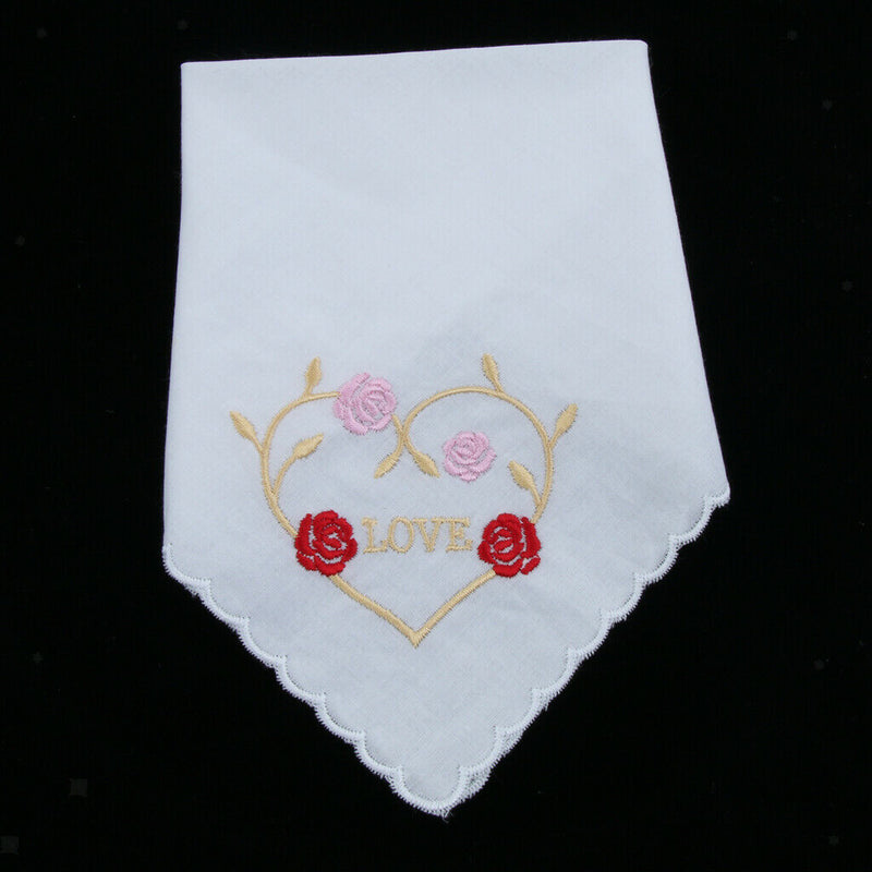 Cotton Floral Embroidered Handkerchiefs Set of 3