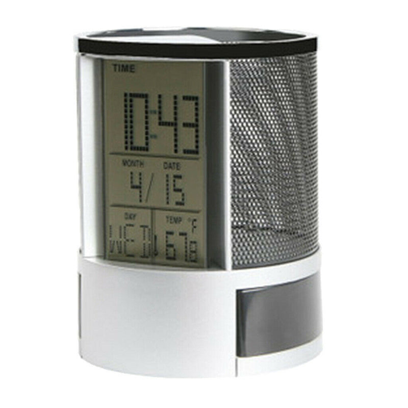 Pen Holder with Digital Clock. Displays TIME, Date, Temperature and Day of The