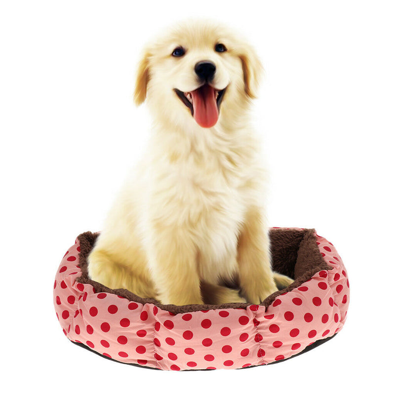 Soft and Comfortable Round Shape Dots Print Dog Cat Basket Bed Warm Nest