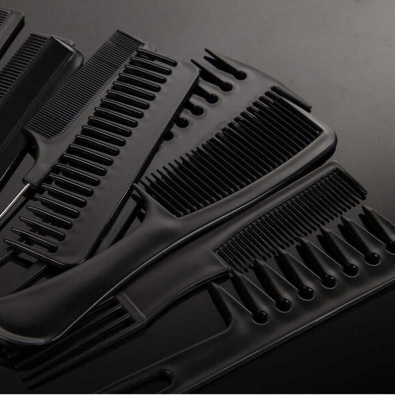 10Pcs Black Pro Salon Hair Styling Hairdressing Plastic Barbers Brush Combs