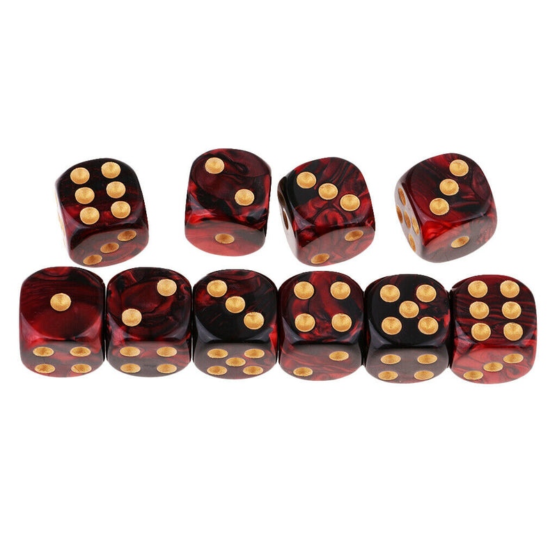 10pcs 16mm Opaque Six Sided Spot Dice Games D6 D&D RPG Red+Black