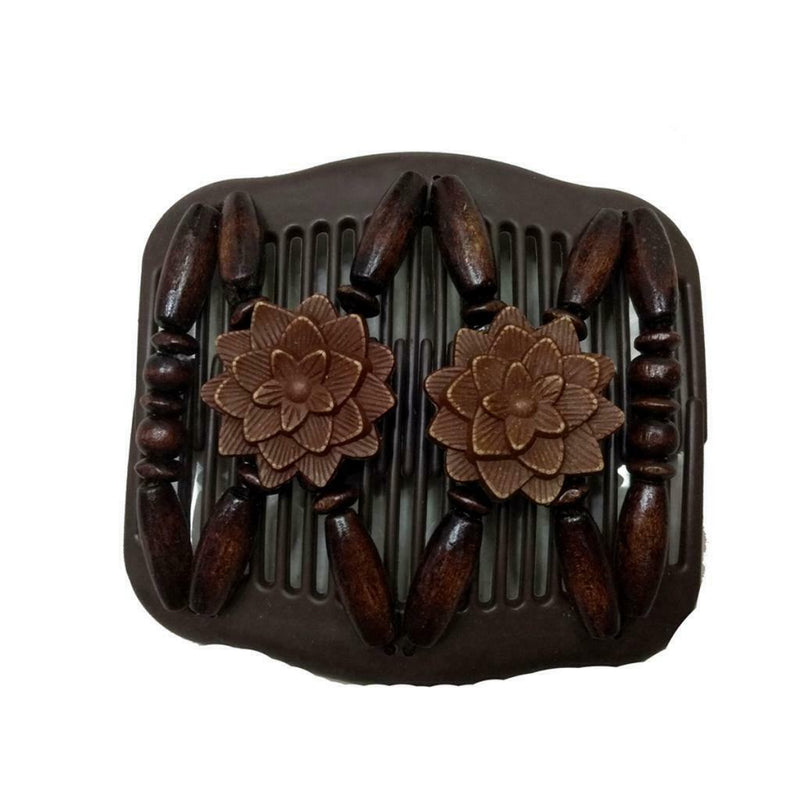 6Pcs  Wood Beads Double Hair Comb Clip Stretchy Hair Combs Ladies Party