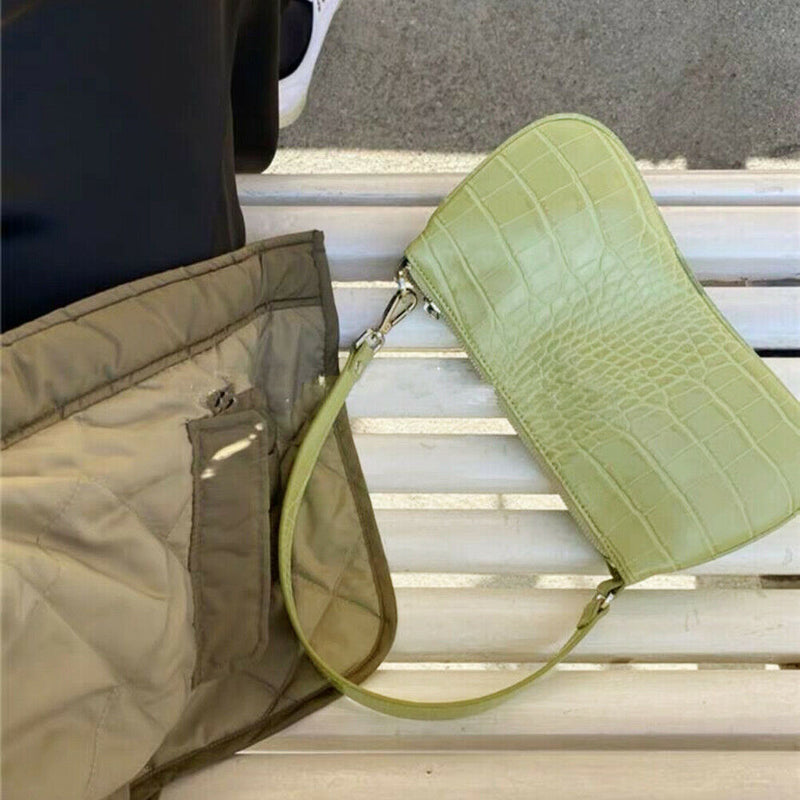 Solid Casual Zipper Handbags Tote Women Retro Alligator PU Shoulder Underarm Bag