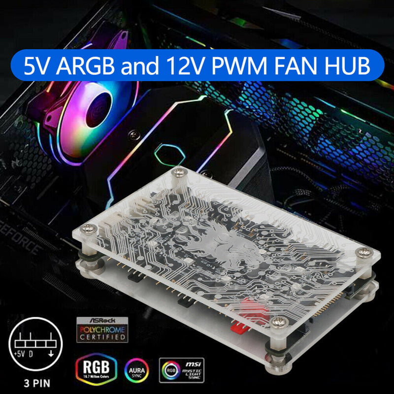 1 to 6 Multi Way Splitter HUB 5V ARGB LED 12V PWM 4Pin/3Pin Fan Adapter